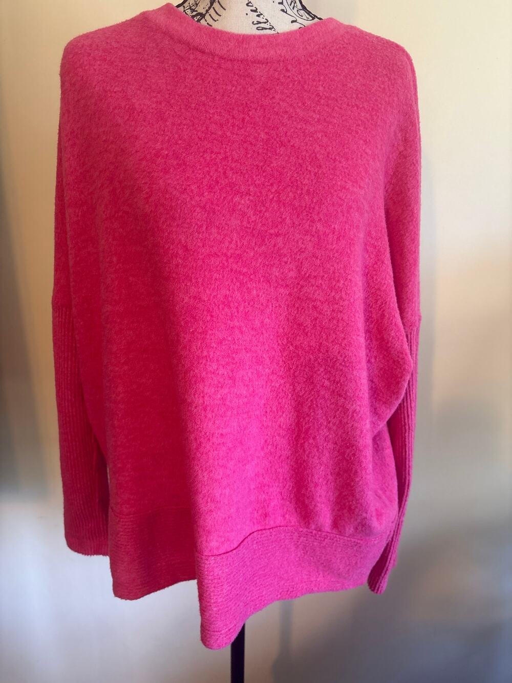 Zenana Hot Pink Crewneck Relaxed Fit Knit Sweater Sz Small